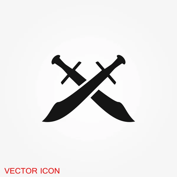 Las Espadas Cruzan Ilustración Icono Esquema Plano Vectorial Aislado Sobre — Vector de stock