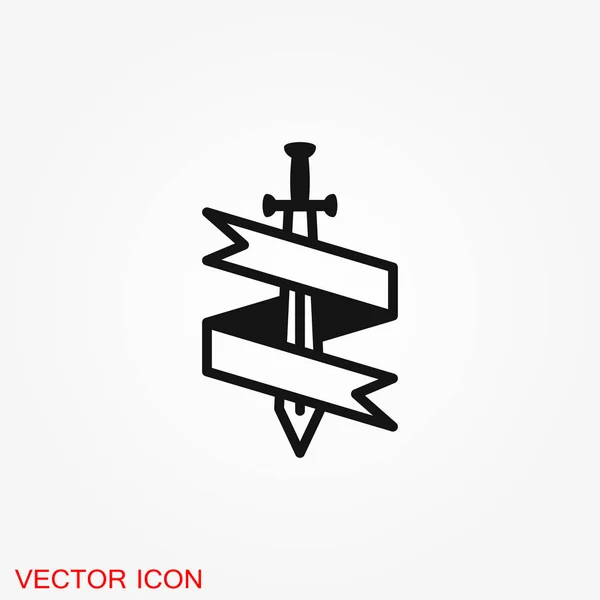 Las Espadas Cruzan Ilustración Icono Esquema Plano Vectorial Aislado Sobre — Vector de stock