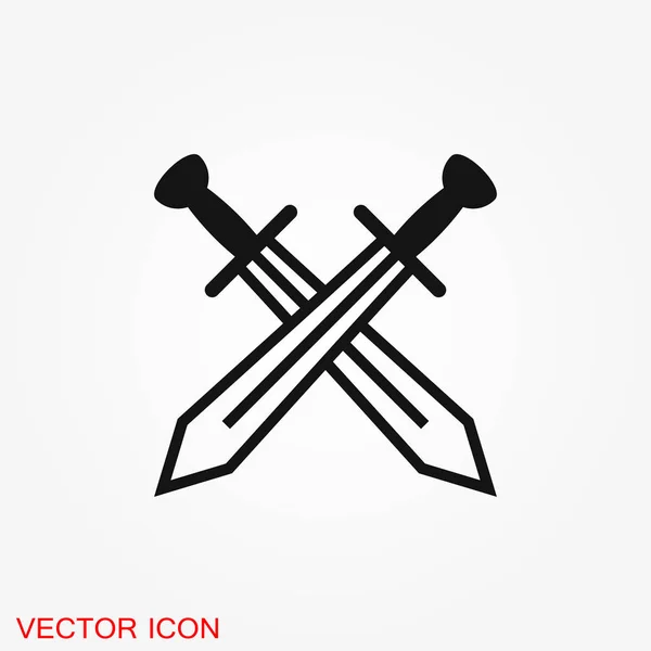 Swords Cross Crosswise Vector Flat Outline Icon Illustration Isolated White — Stock Vector