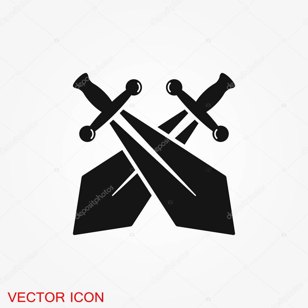 Swords cross crosswise. Vector flat outline icon illustration isolated on white background.