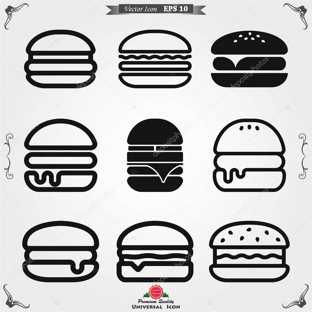 Burger icon vector of fast food set for UI and UX, website or mobile application
