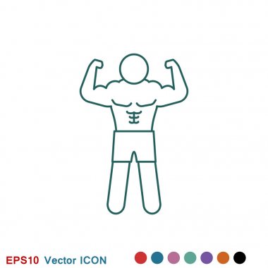 Vücut geliştirmeci simgesi, kas işareti. Web tasarım için vektör Illustration