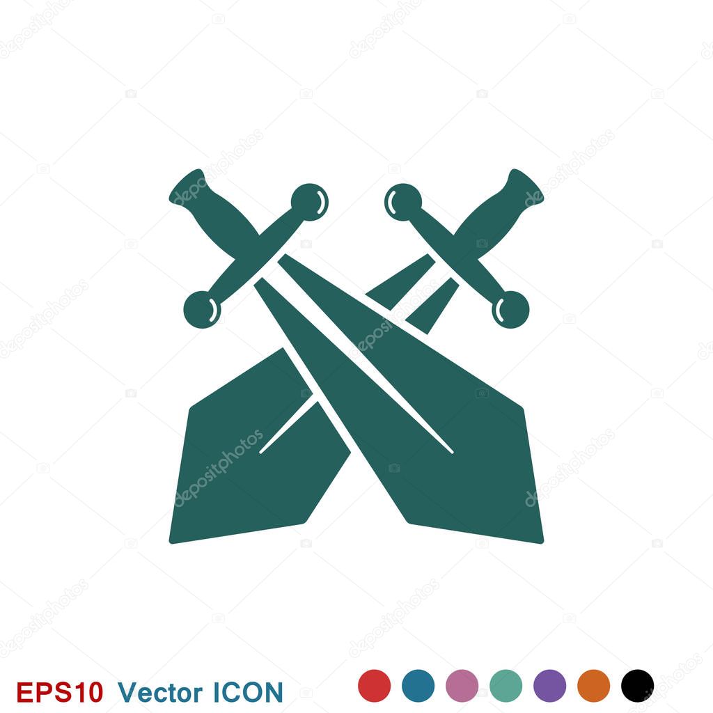 Swords cross crosswise. Vector flat outline icon illustration isolated on white background.