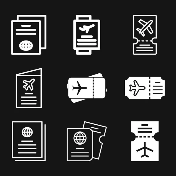 Icono de documentos de viaje, pasaporte con billete plano icono aislado. Concepto de viajes y turismo — Vector de stock