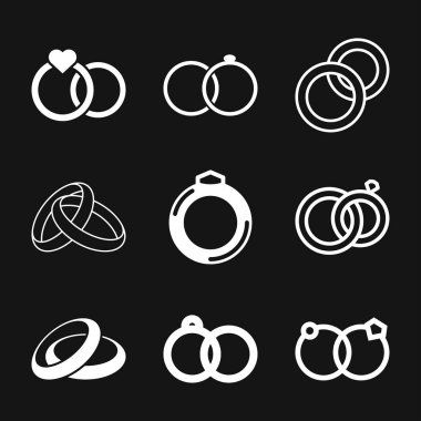 Yüzük ikonu, nişan ve alyans. Çizgi tasarımı, Vektör düz illüstrasyon