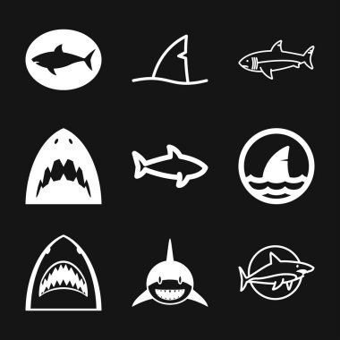 Köpekbalığı simgesi. Siluet köpekbalığı arka planda izole edilmiş. Hayvan sembolü