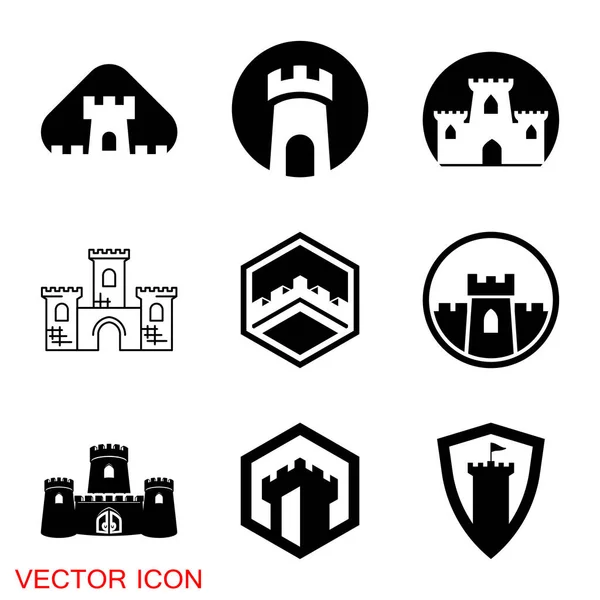 Icono del castillo. Icono de torre de castillo o símbolo. Ilustración vectorial . — Vector de stock