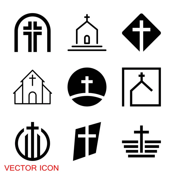 Ícones do vetor da Igreja de sinais e símbolos do cristianismo religioso —  Vetores de Stock