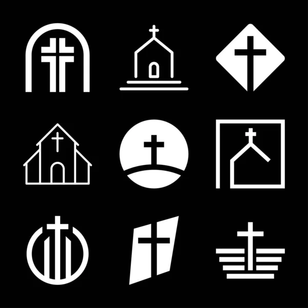 Ícones Vetor Igreja Sinais Cristianismo Religioso —  Vetores de Stock