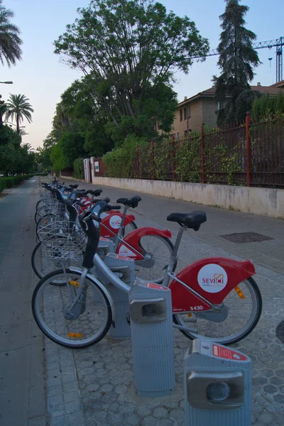 Cykeldelningsstation Sevici Sevilla Andalusien Spanien — Stockfoto