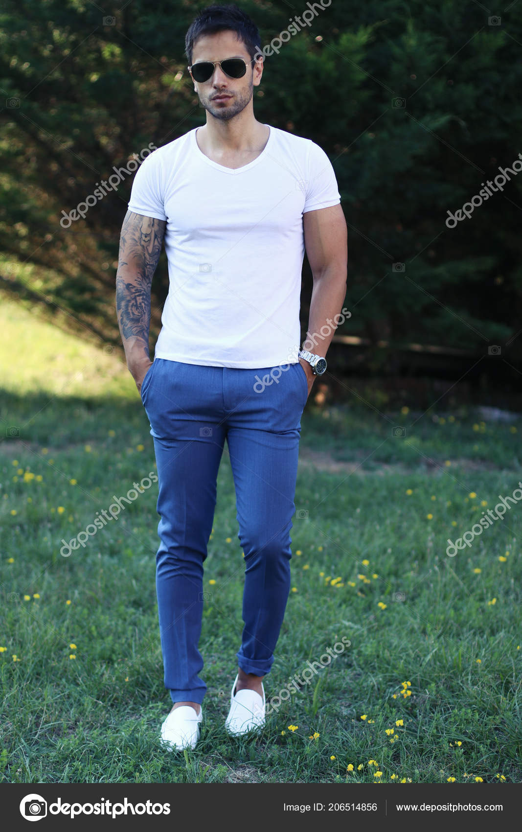 blue suit pants white shirt