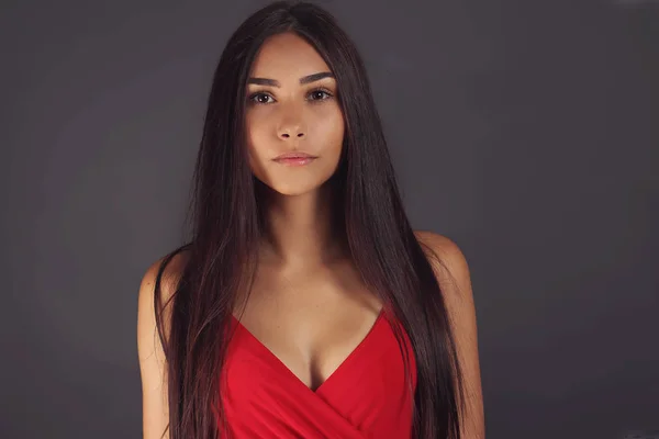 Retrato Hermosa Joven Morena Gris — Foto de Stock