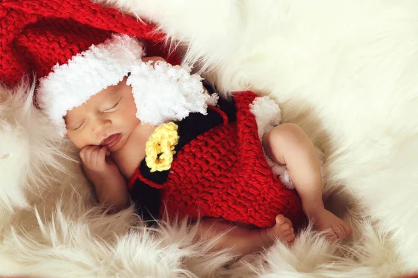 Dormir Trois Semaines Nouveau Bébé Fille Portant Bonnet Père Noël — Photo