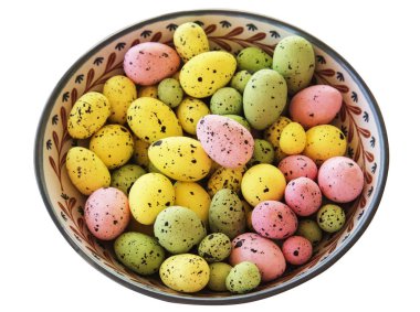 El yapımı seramik çanak Paskalya yumurtaları yukarı