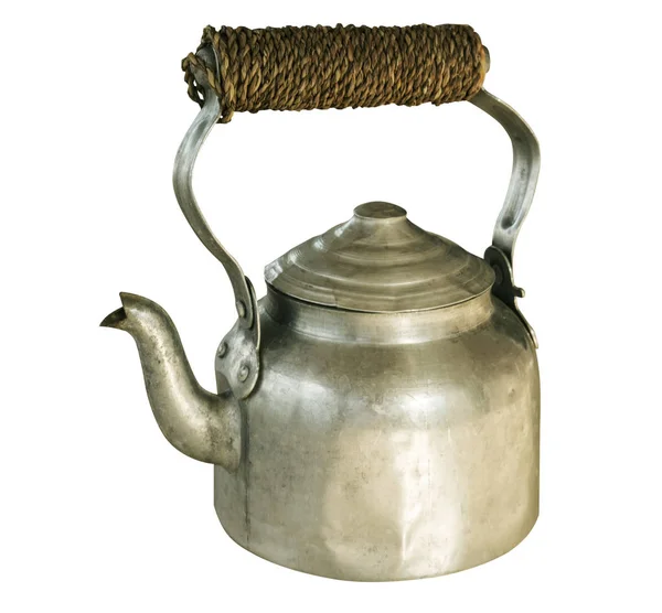 Olla de té de metal vintage sobre fondo blanco — Foto de Stock