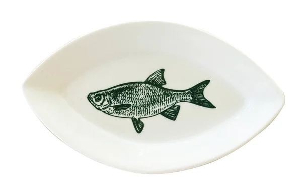 Porseleinen witte vis schotel geïsoleerd — Stockfoto