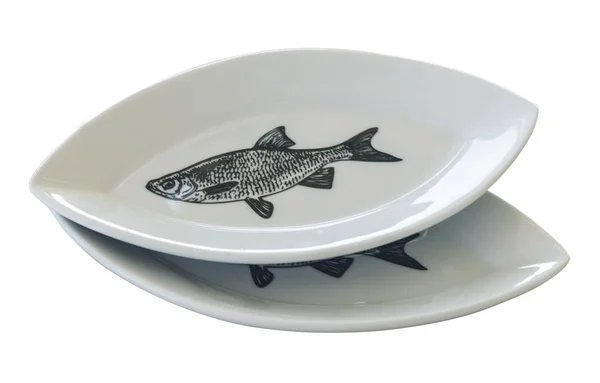 Dos plato blanco de porcelana para peces aislados —  Fotos de Stock