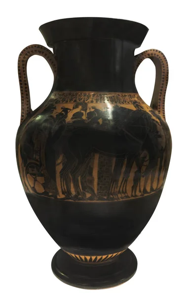 Ánfora griega antigua con caballo negro —  Fotos de Stock