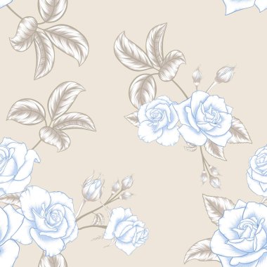 Altın Yapraklı Kusursuz Açık Gümüş Güller Tekstil ve Kumaşlar İçin Retro Arkaplan Desenli