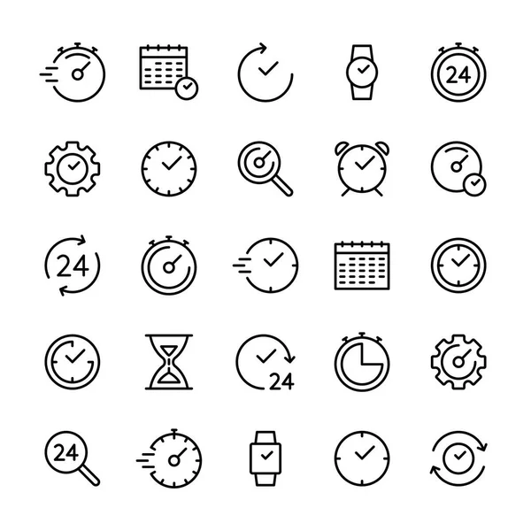 Conjunto Iconos Lineales Relacionados Con Tiempo Reloj Gestión Del Tiempo — Vector de stock