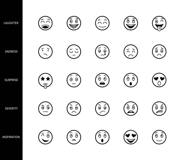絵文字線のアイコン顔の感情表現線のシンボルロゴイラスト絵文字笑顔漫画キャラクター気分笑い驚き悲しみ重症度反応ベクトルセット — ストックベクタ