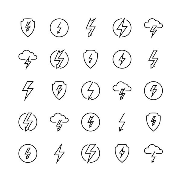 Lightning Line Icons Charge Thunder Vector Illustration Lightning Bolt Thunder — Stock Vector