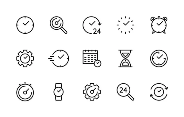 Conjunto Iconos Vectoriales Lineales Tiempo Reloj Gestión Del Tiempo Reloj — Vector de stock