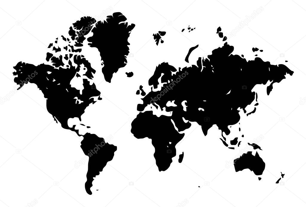 World map template on a white background. Continents Europe Asia Australia North and South America. Expanded globe for the design of business diagrams illustrations of symbols posters illustrations.