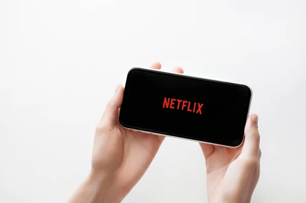 Moscow Russia April 2020 Netflix Application Logo Screen Iphone White — Stock Photo, Image
