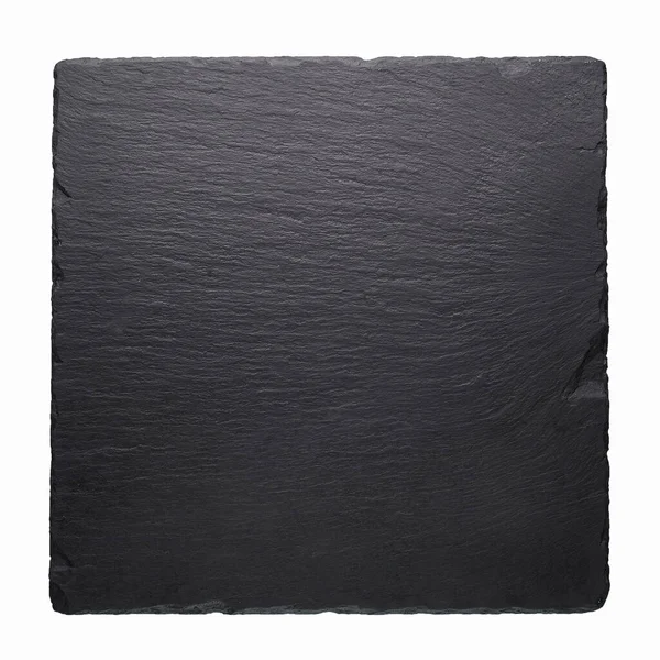 Black stone square tile isolated at white background. Empty black plate with copy space