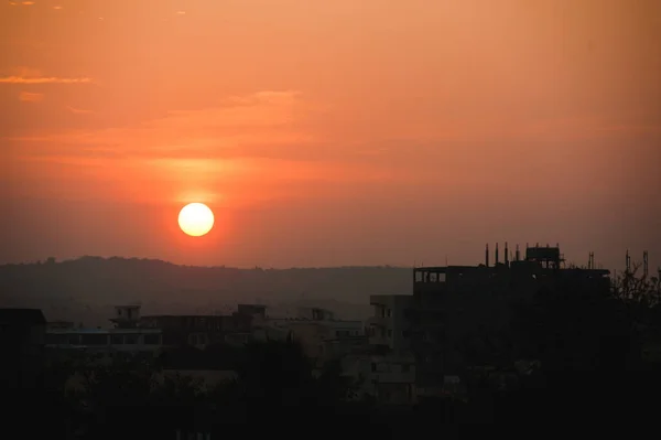 Foto Von Sonnenuntergang Indischen Dorf Puttaparthi — Stockfoto