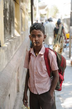 outdoor Portrait of indian schoolboy, 23 february 2018 Madurai, India