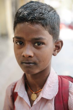 outdoor Portrait of indian schoolboy, 23 february 2018 Madurai, India