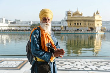 Altın tapınakta eski Hint Sih Adam portresi. 26 Şubat 2018 Amritsar, Hindistan.