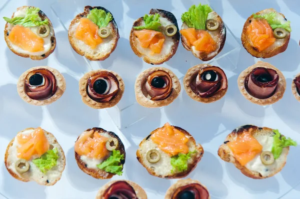 Canape Set Salmon Fish Meat Luxury Reception Catering Food Luxury —  Fotos de Stock
