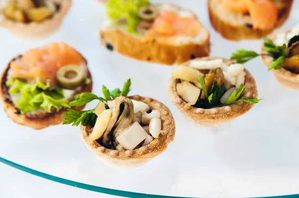 Canape Set Salmon Fish Meat Luxury Reception Catering Food Luxury —  Fotos de Stock