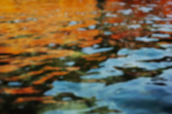 Blurred Autumn Water Background Orange Red Leaves Reflection Waves Lake — 图库照片