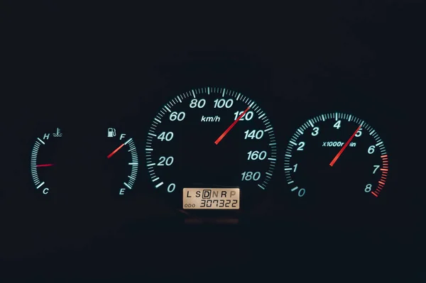 pure speedometer at night with speed arrow at 120. concept of dangerous speed.