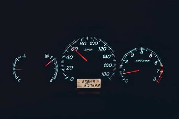 pure speedometer at night with speed arrow at 60. concept of speed safety speed limit in city