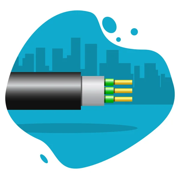 Icon of optic cable on the background silhouette of the city — Stock Vector