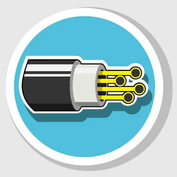 Icono de cable óptico en círculo azul con sombra — Vector de stock