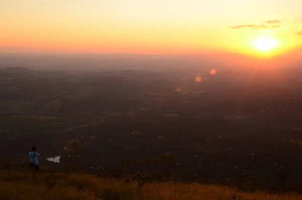 Pôr Sol Topo Mundo Nome Traduzido Topo Mundo Com Fotógrafo — Fotografia de Stock