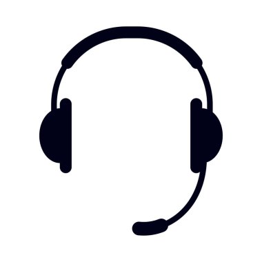 kulaklık, beyaz zemin üzerinde koyu düz simge, vektör illüstrasyonu, mikrofonlu kulaklık