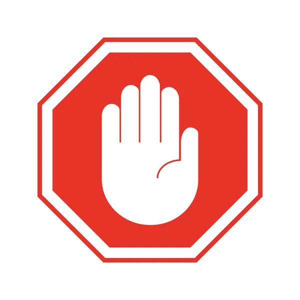 Icône Stop Signe Octogonal Rouge Avec Paume Ouverte Main Sur — Image vectorielle