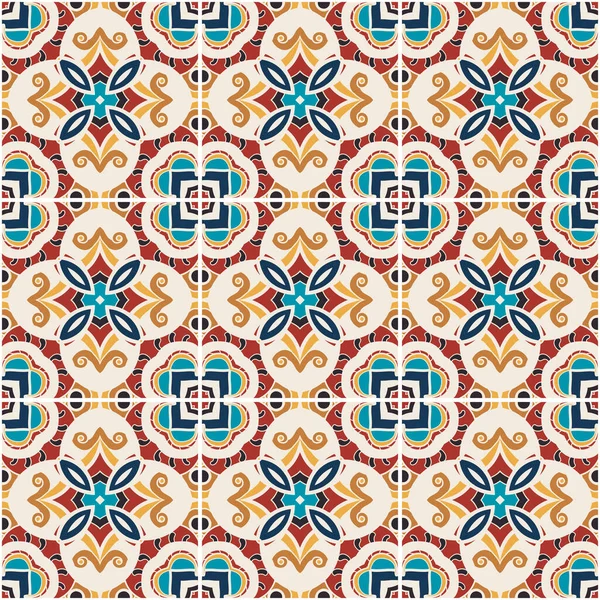 Geleneksel renk süslemeli Portekiz dekoratif fayansları azulejos. Soyut arkaplan. Vektör el çizimi, tipik Portekiz fayansları, seramik fayanslar. Kusursuz desen.