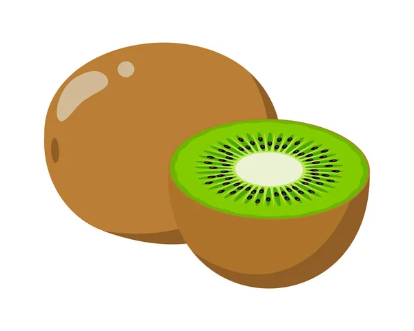 Kiwi Celé Ovoce Půl Ikona Vektorová Plochá Ilustrace — Stockový vektor