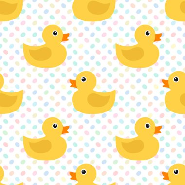 Ördek yavrularıyla kusursuz desen, bebek puantiyeli arkaplan. Vektör düz resimleme.