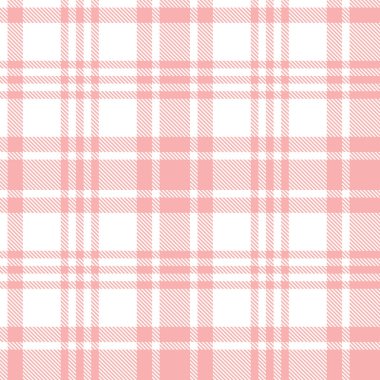 Pastel pembe, bej ve beyaz ekose desenli. Kusursuz kumaş izi. Vektör illüstrasyonu.