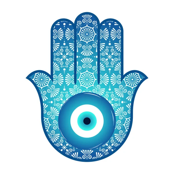 Süsleme Hamsa, nazara karşı muska ve ganimet. Popüler Arapça ve Musevi tılsımı. Vektör çizimi. Mistik, simya, okült konsept. Astroloji, ezoterik, din.