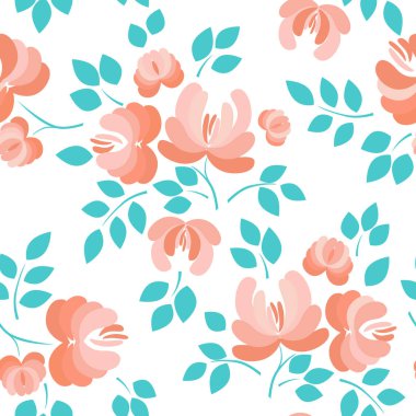 Çiçeksiz desen. Beyaz arka planda soyut çiçekler. Vektör illüstrasyonu.